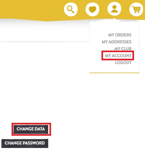 Screenshot of the “My Account” section, where you can change your email address under “Change Data.”