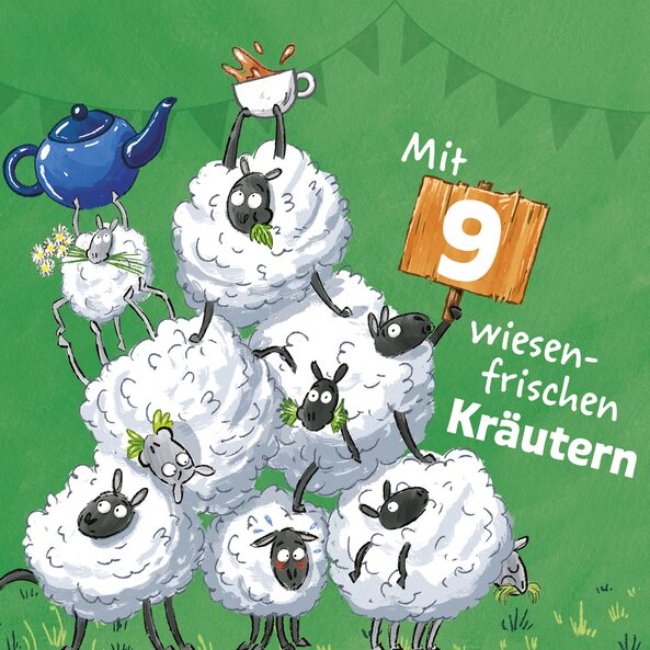 Grüne Neune organic herbal tea with 9 meadow-fresh herbs and sheep motif